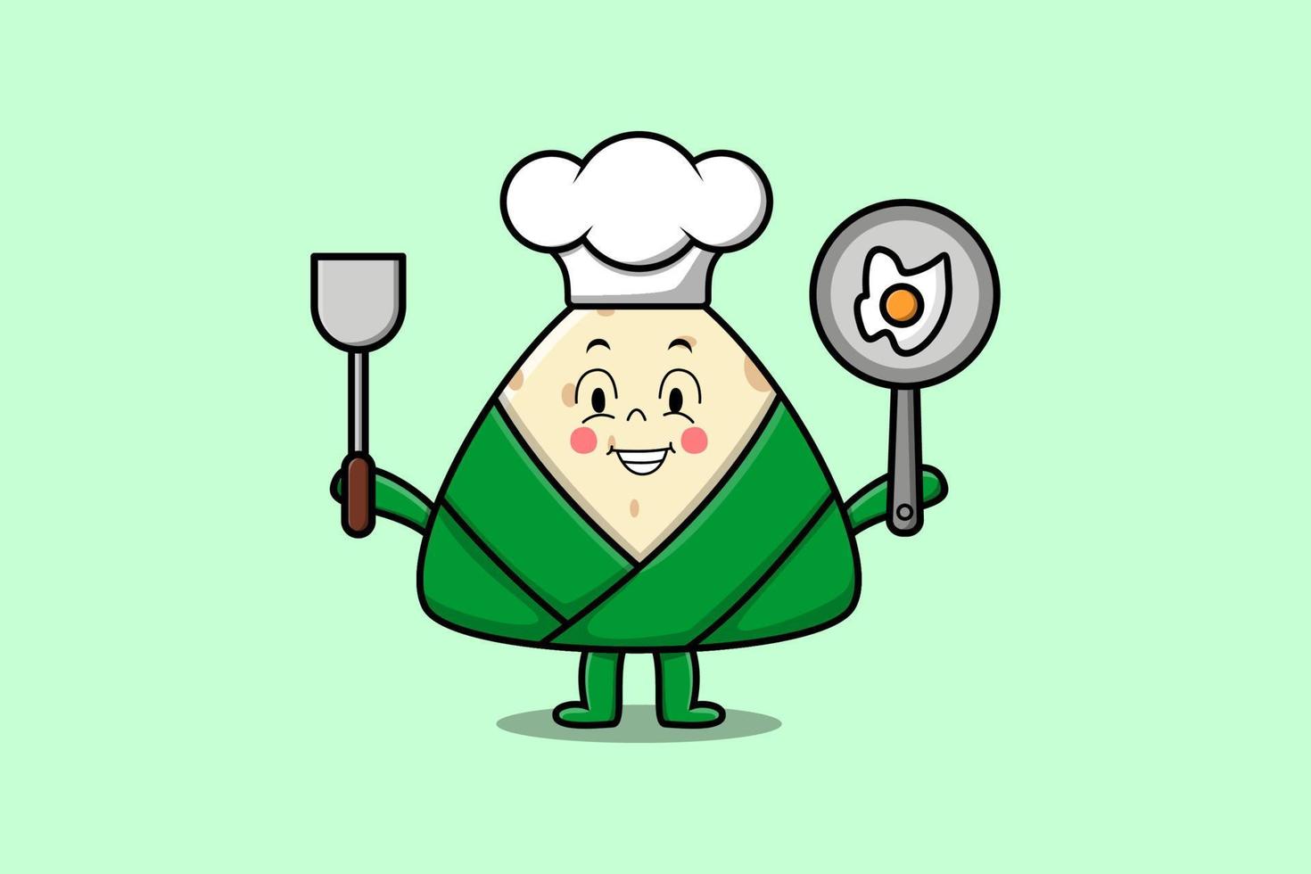 chef de bola de masa hervida de arroz chino de dibujos animados lindo vector