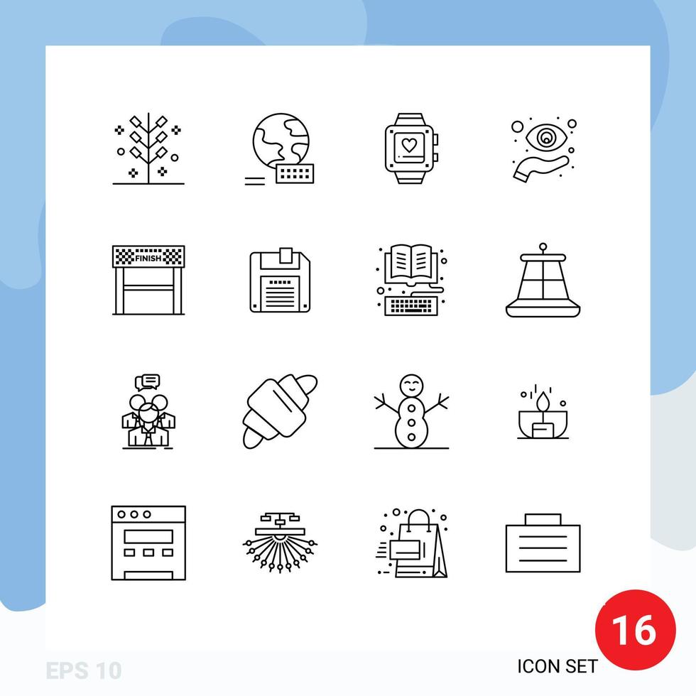 Pictogram Set of 16 Simple Outlines of finish view handwatch hand eye Editable Vector Design Elements