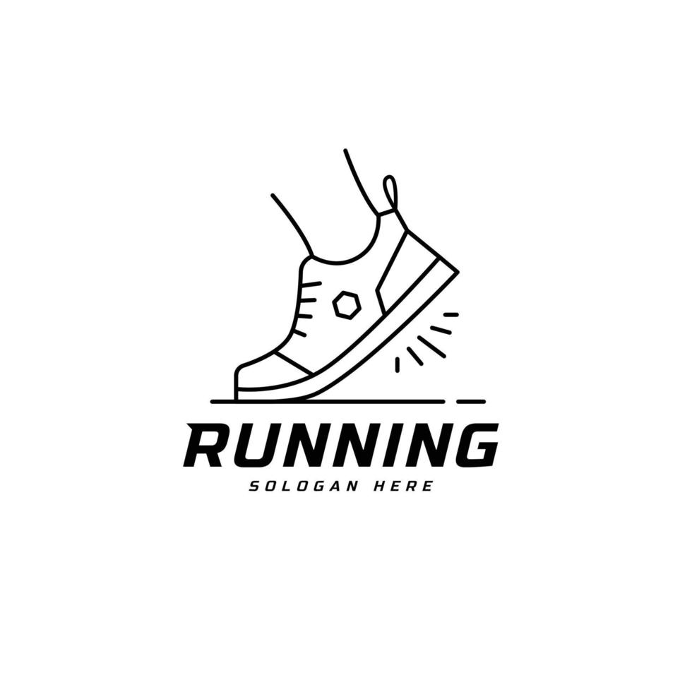 Running shoe symbol logo, Marathon tournament logptype template. Fitness, athlete training for life symbol, shoe icon vector