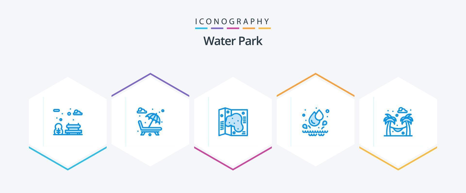 Water Park 25 Blue icon pack including garden. hammock. map. park. drops vector