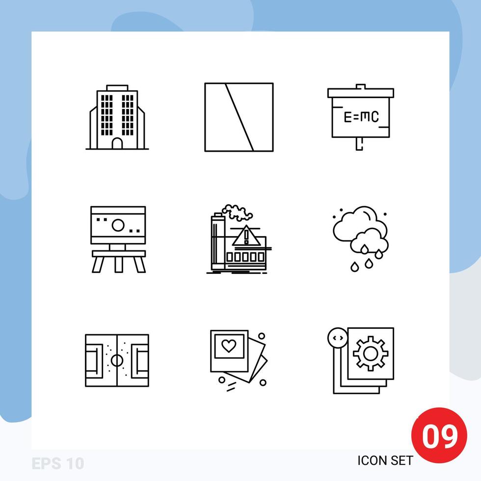 9 Universal Outline Signs Symbols of factory space experiment science atom Editable Vector Design Elements