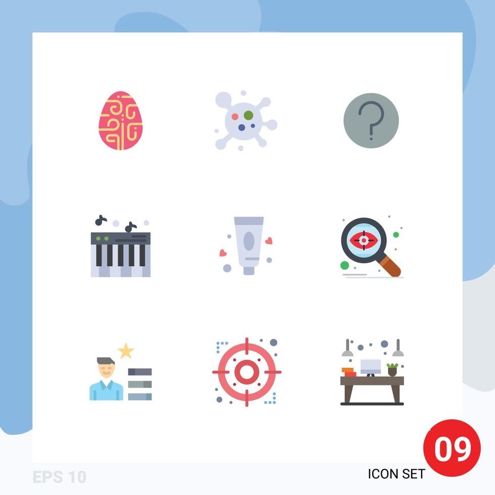 9 Universal Flat Color Signs Symbols of toothpaste cream basic sound music Editable Vector Design Elements