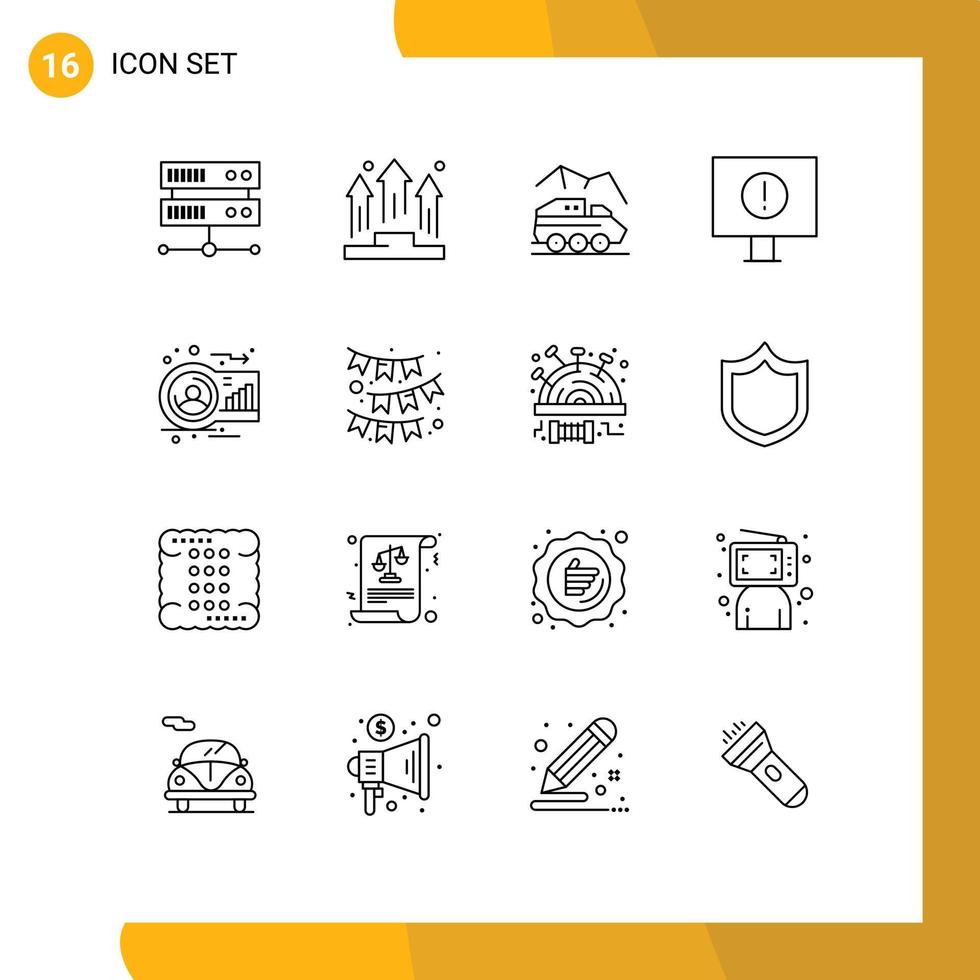 Pack of 16 creative Outlines of avatar warning exploration error transport Editable Vector Design Elements