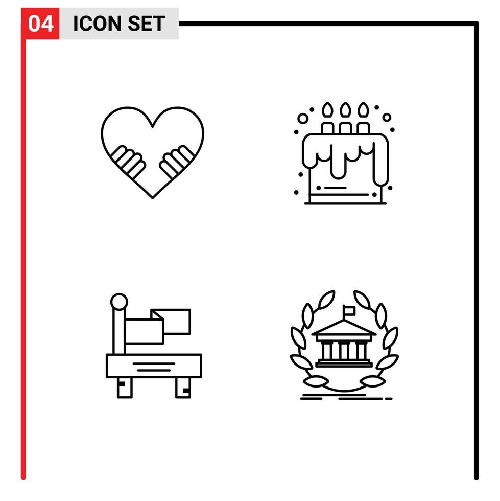 4 User Interface Line Pack of modern Signs and Symbols of heart transportation cake party banking Editable Vector Design Elements