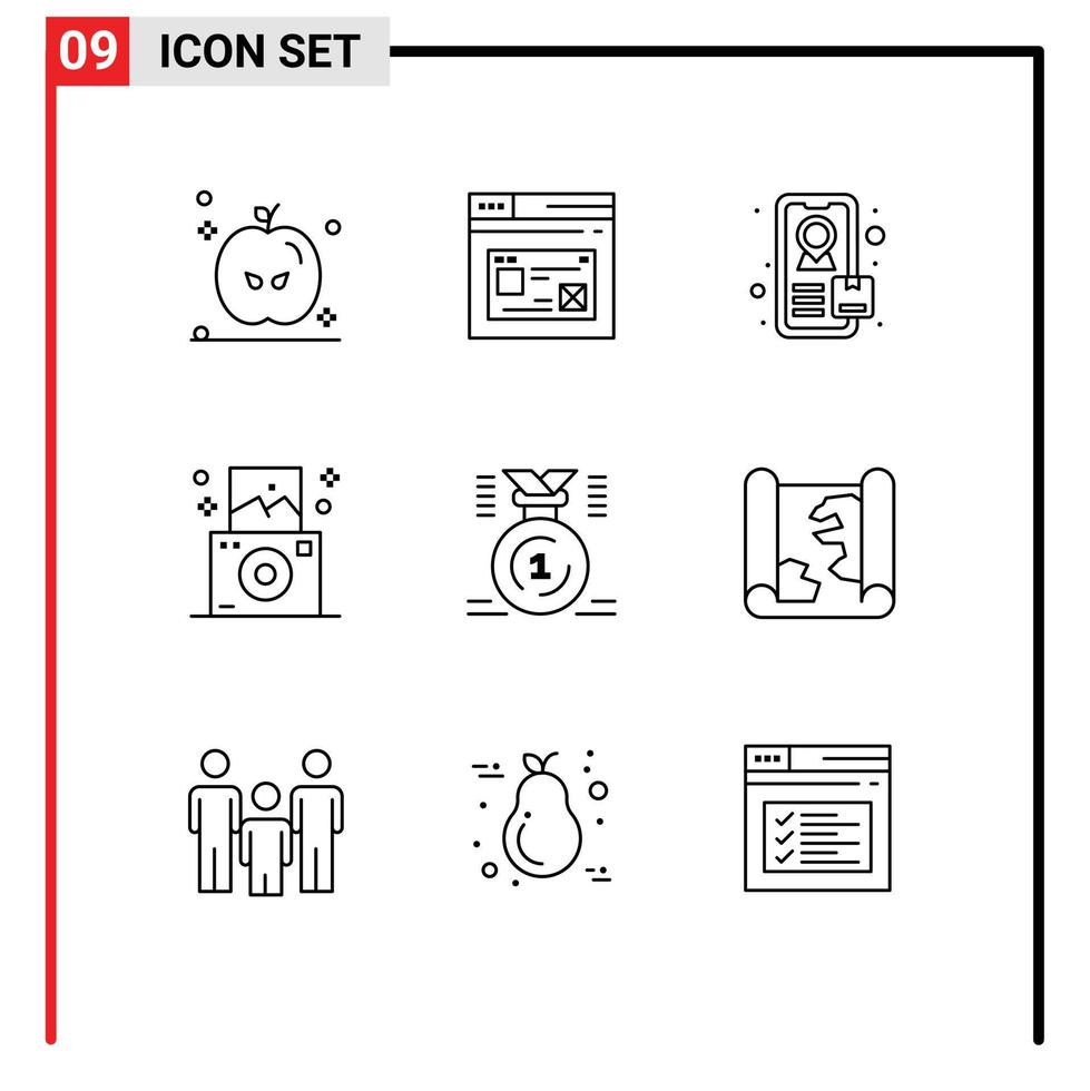 9 Universal Outlines Set for Web and Mobile Applications location first tracking position award Editable Vector Design Elements