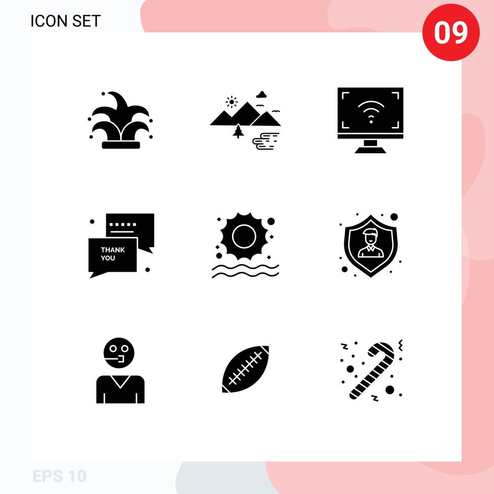 9 Thematic Vector Solid Glyphs and Editable Symbols of sms you sun thank smart Editable Vector Design Elements