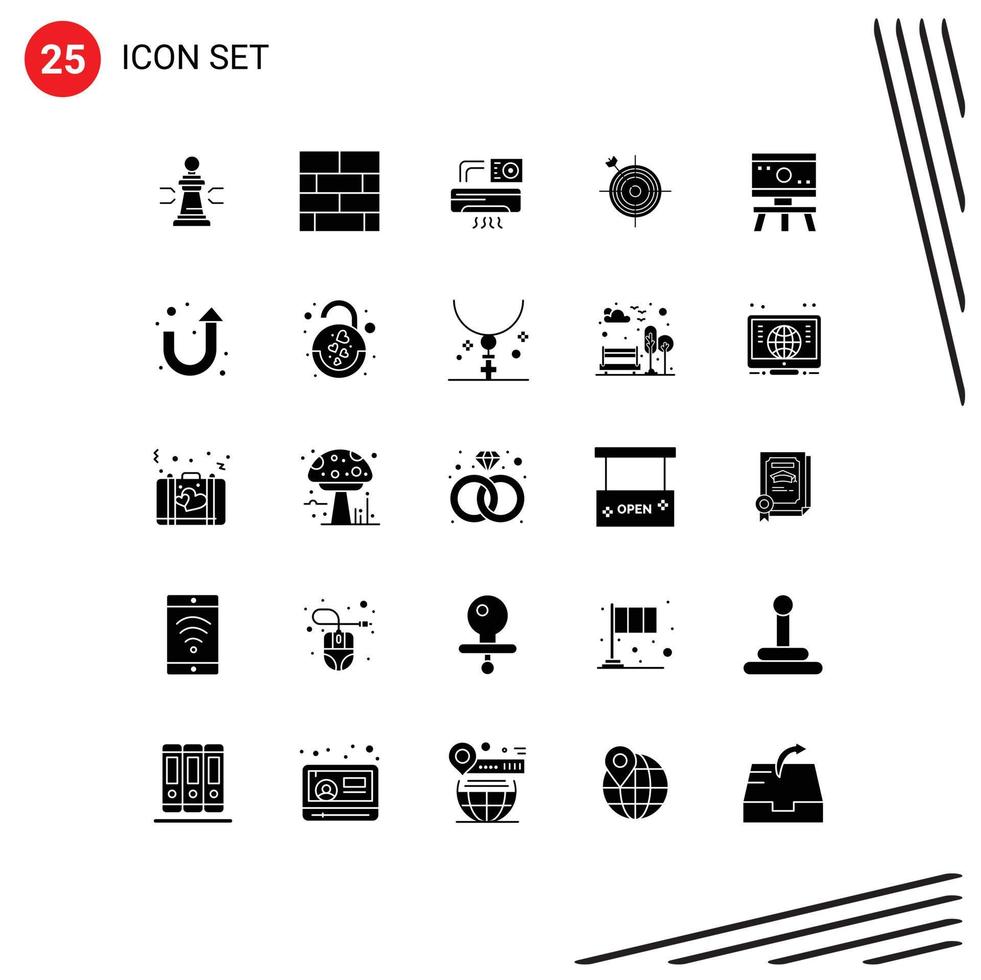 25 Universal Solid Glyphs Set for Web and Mobile Applications dart focus form room aircondition Editable Vector Design Elements