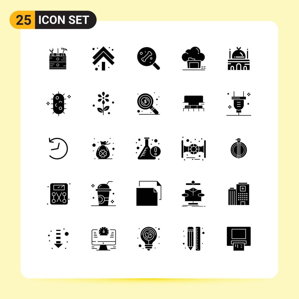 Modern Set of 25 Solid Glyphs and symbols such as islam share search data archive Editable Vector Design Elements