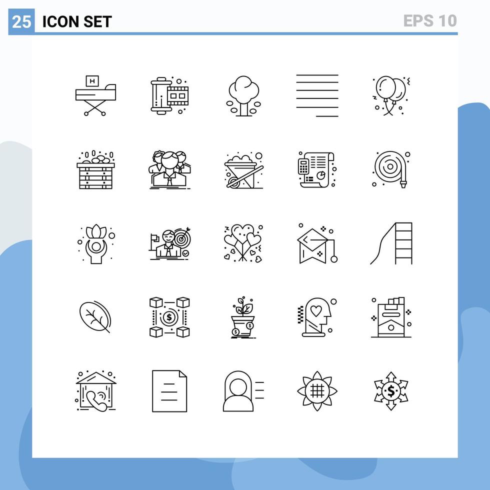25 Universal Lines Set for Web and Mobile Applications balloons left reel align summer Editable Vector Design Elements