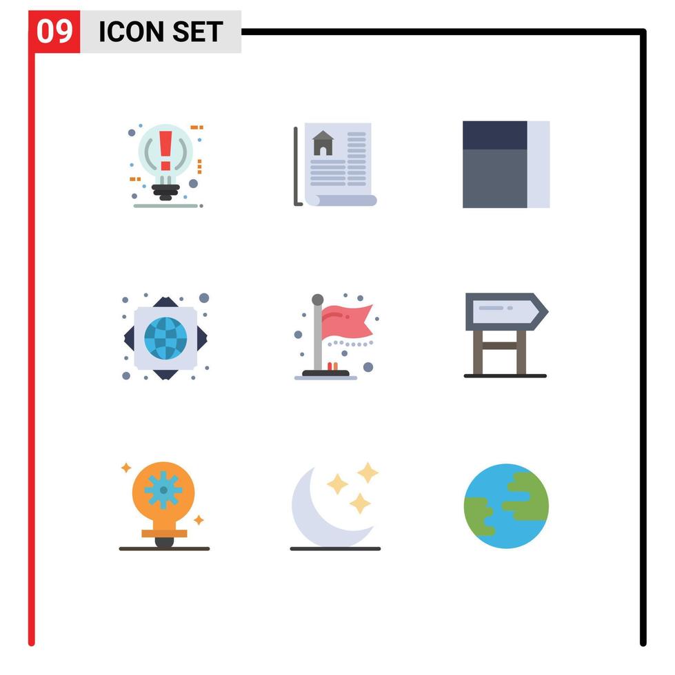 Flat Color Pack of 9 Universal Symbols of board milestone grid flag worldwide Editable Vector Design Elements