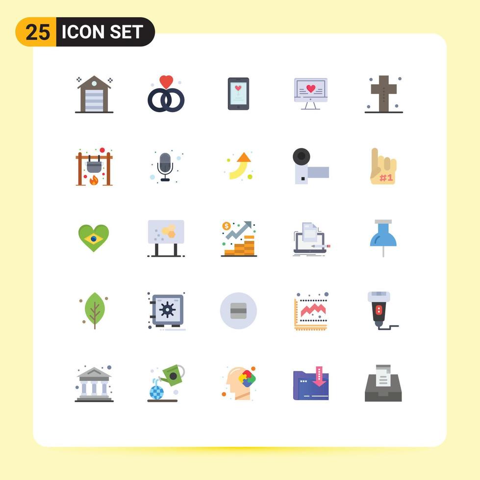 Modern Set of 25 Flat Colors and symbols such as dead wedding app heart computer Editable Vector Design Elements