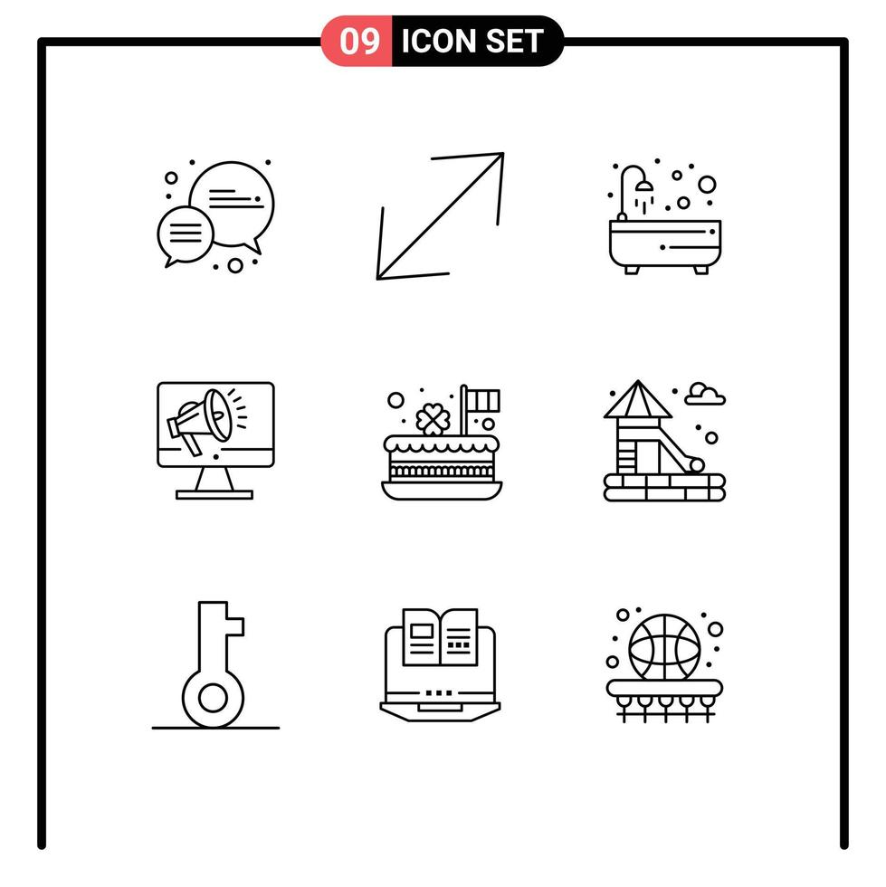 9 User Interface Outline Pack of modern Signs and Symbols of celebration cake relax voice loudspeaker Editable Vector Design Elements