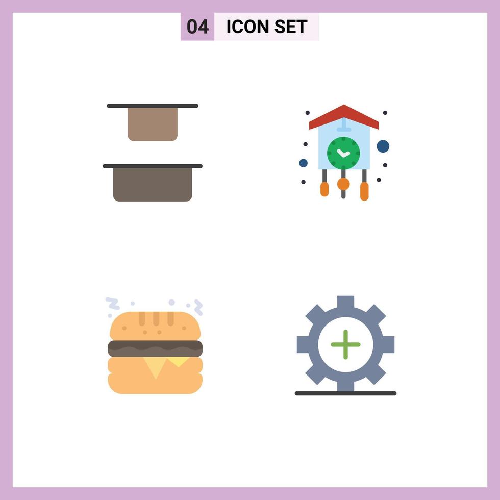 Mobile Interface Flat Icon Set of 4 Pictograms of distribute food clock cuckoo care Editable Vector Design Elements