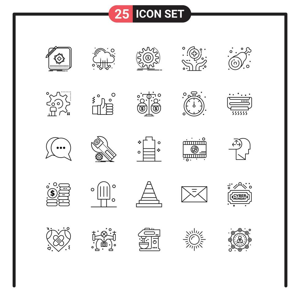25 Universal Line Signs Symbols of insurance health web hands making Editable Vector Design Elements