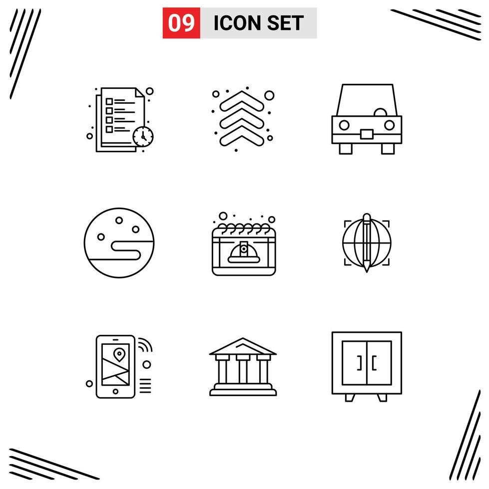 Set of 9 Vector Outlines on Grid for day weather filled night vehicles Editable Vector Design Elements