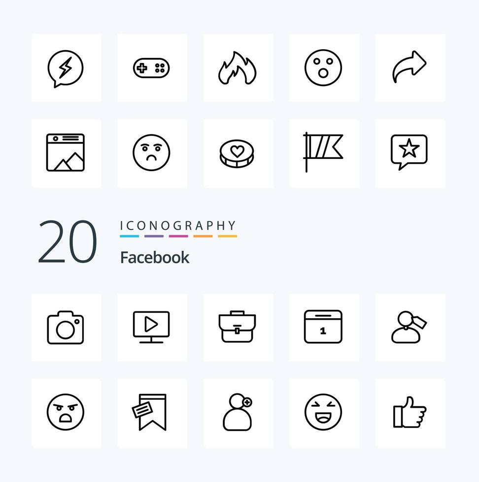 20 Facebook Line icon Pack like mark day bag month calender vector