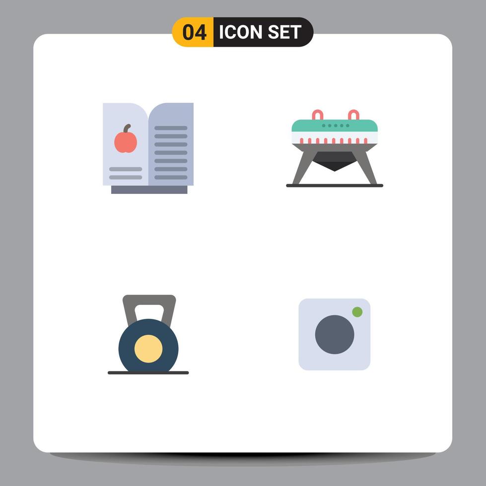 Group of 4 Modern Flat Icons Set for book apple camera gymnastics fitness photo Editable Vector Design Elements