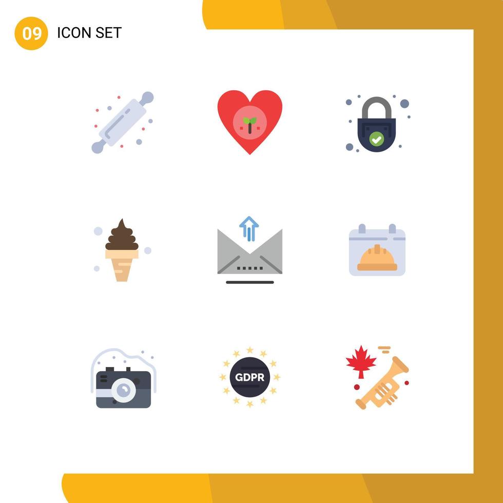 Stock Vector Icon Pack of 9 Line Signs and Symbols for ice cream like beach secure Editable Vector Design Elements