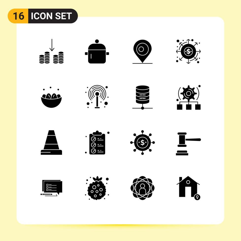 Solid Glyph Pack of 16 Universal Symbols of celebration payments location money dividends Editable Vector Design Elements