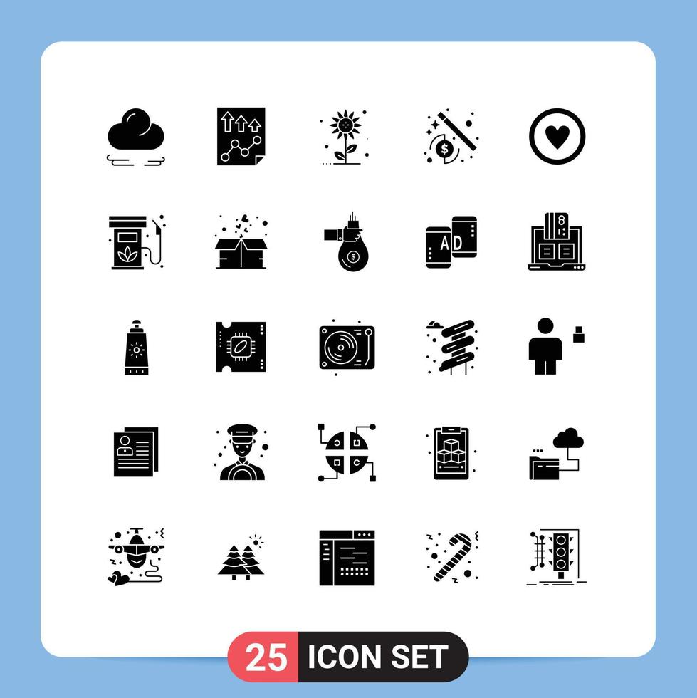 25 Universal Solid Glyphs Set for Web and Mobile Applications board medical sub flower wizard money Editable Vector Design Elements