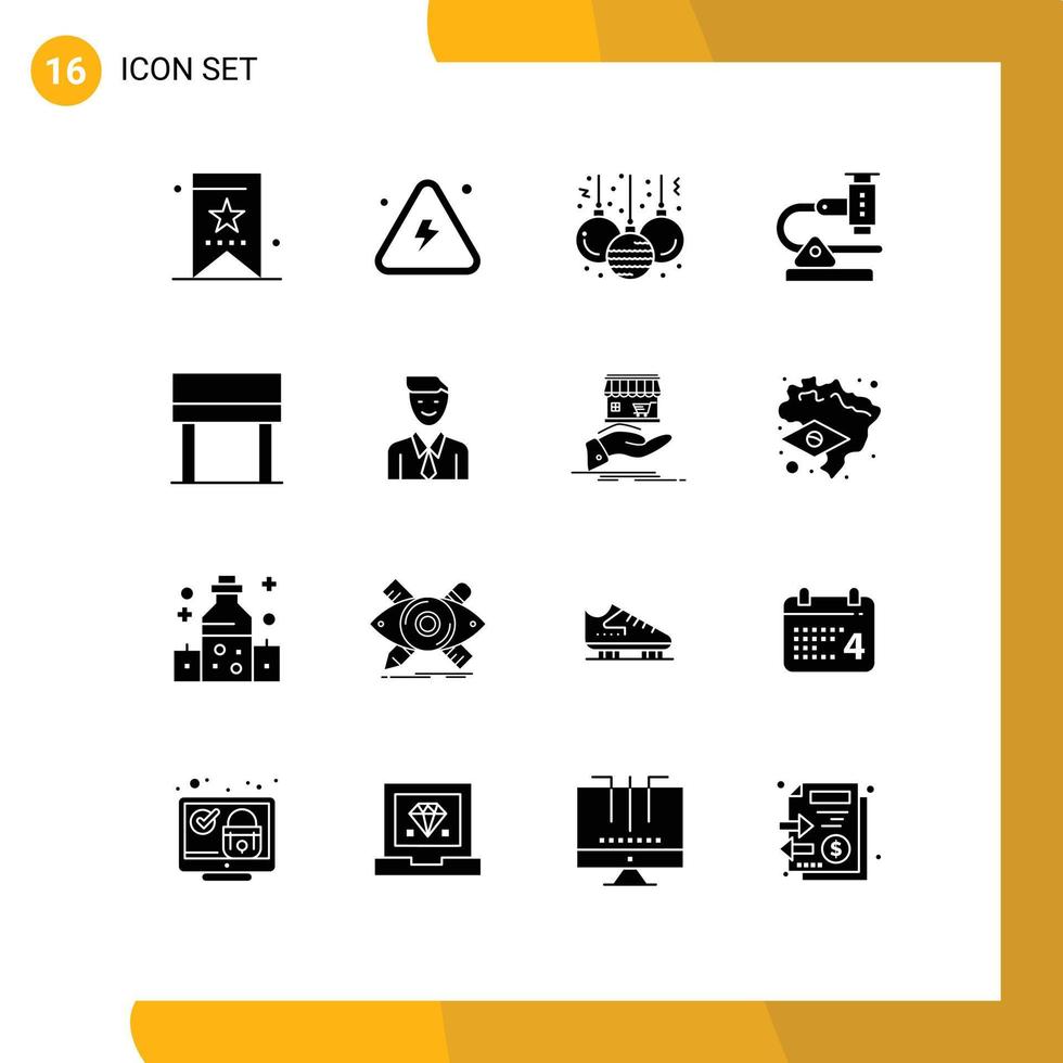 Editable Vector Line Pack of 16 Simple Solid Glyphs of research microbiology highly laboratory decoration Editable Vector Design Elements
