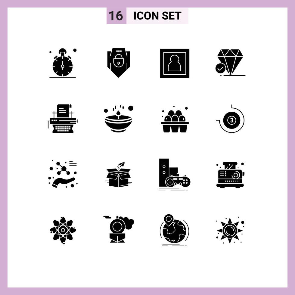 Pack of 16 Modern Solid Glyphs Signs and Symbols for Web Print Media such as copywriting big think web security jewel portrait Editable Vector Design Elements