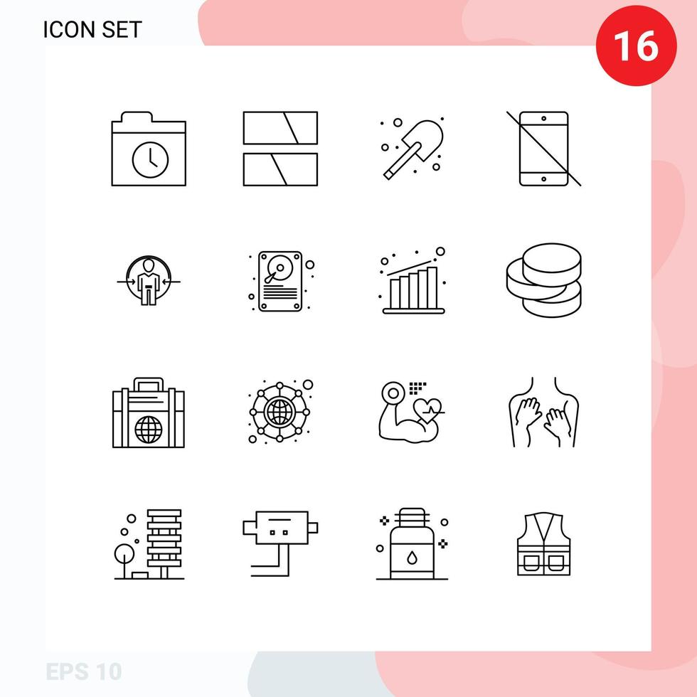 Universal Icon Symbols Group of 16 Modern Outlines of user phone farming pc devices Editable Vector Design Elements
