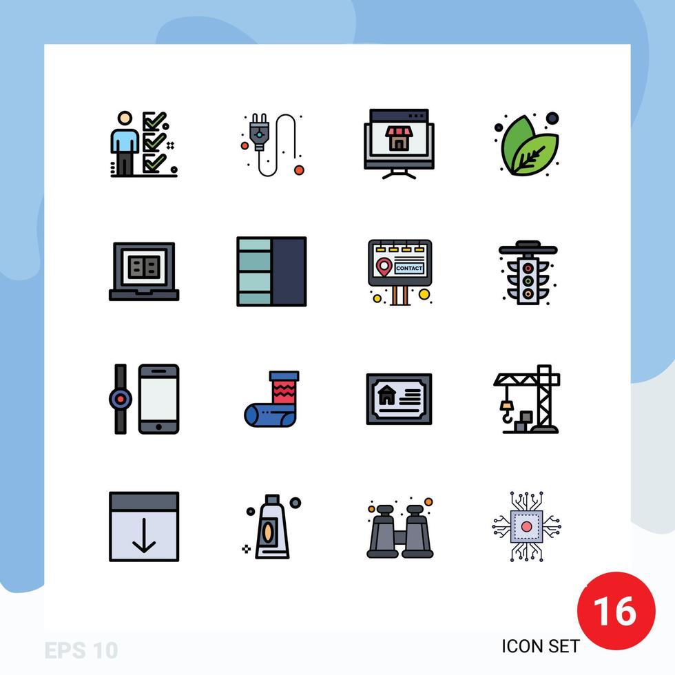 Modern Set of 16 Flat Color Filled Lines and symbols such as education plant computer nature shopping Editable Creative Vector Design Elements