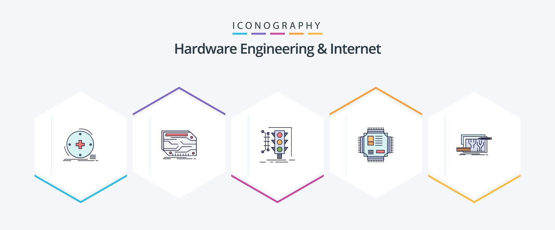 Hardware Engineering And Internet 25 FilledLine icon pack including microchip. chip. electronic. traffic. monitoring vector