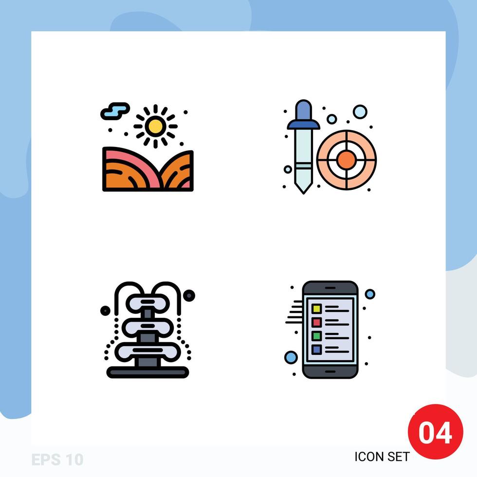 Filledline Flat Color Pack of 4 Universal Symbols of agriculture park water picker water Editable Vector Design Elements