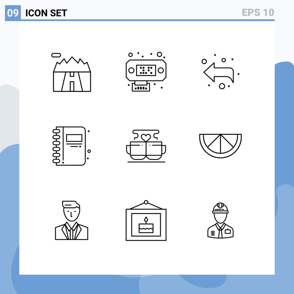 Outline Pack of 9 Universal Symbols of heart coffee forward cup education Editable Vector Design Elements