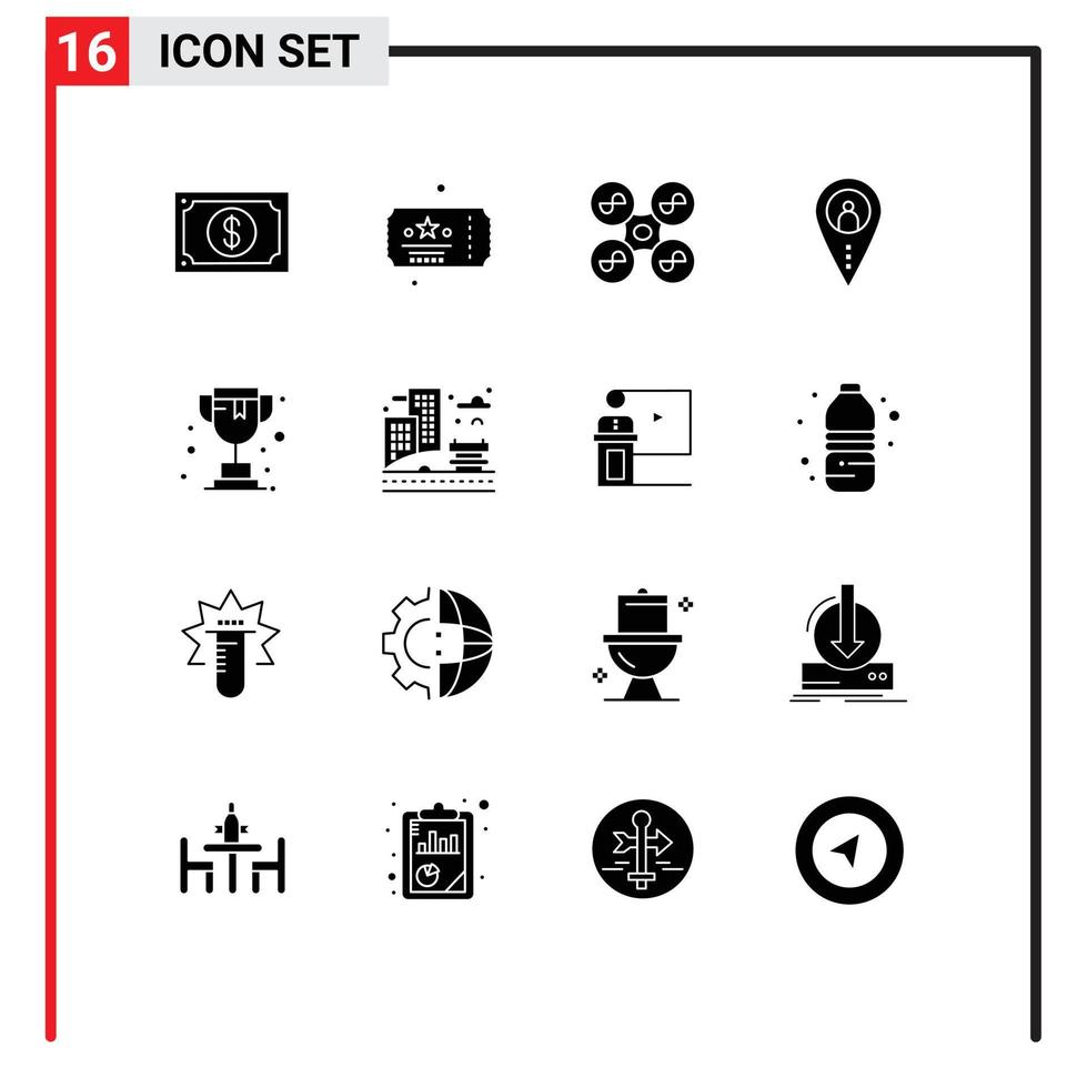 16 Universal Solid Glyphs Set for Web and Mobile Applications outsource location party job technology Editable Vector Design Elements