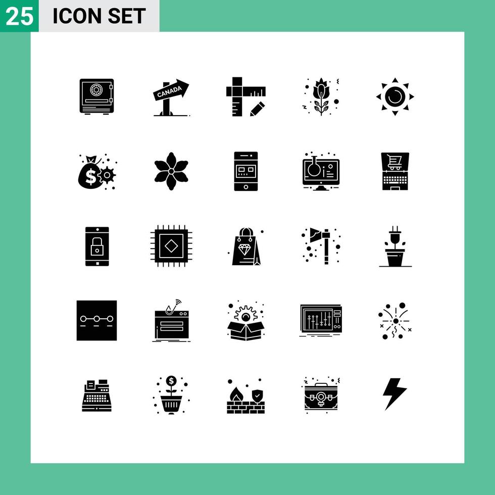 25 Thematic Vector Solid Glyphs and Editable Symbols of rose flower direction blossom geometry Editable Vector Design Elements