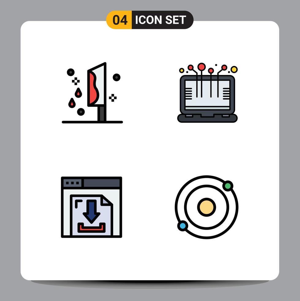 Set of 4 Vector Filledline Flat Colors on Grid for blood arrows knife computer internet Editable Vector Design Elements