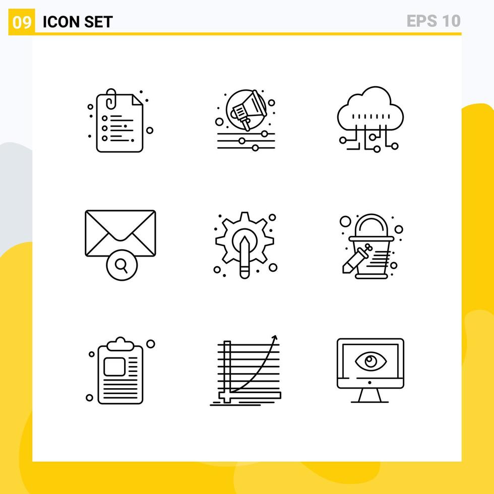 9 User Interface Outline Pack of modern Signs and Symbols of gear pen manage graphic search Editable Vector Design Elements
