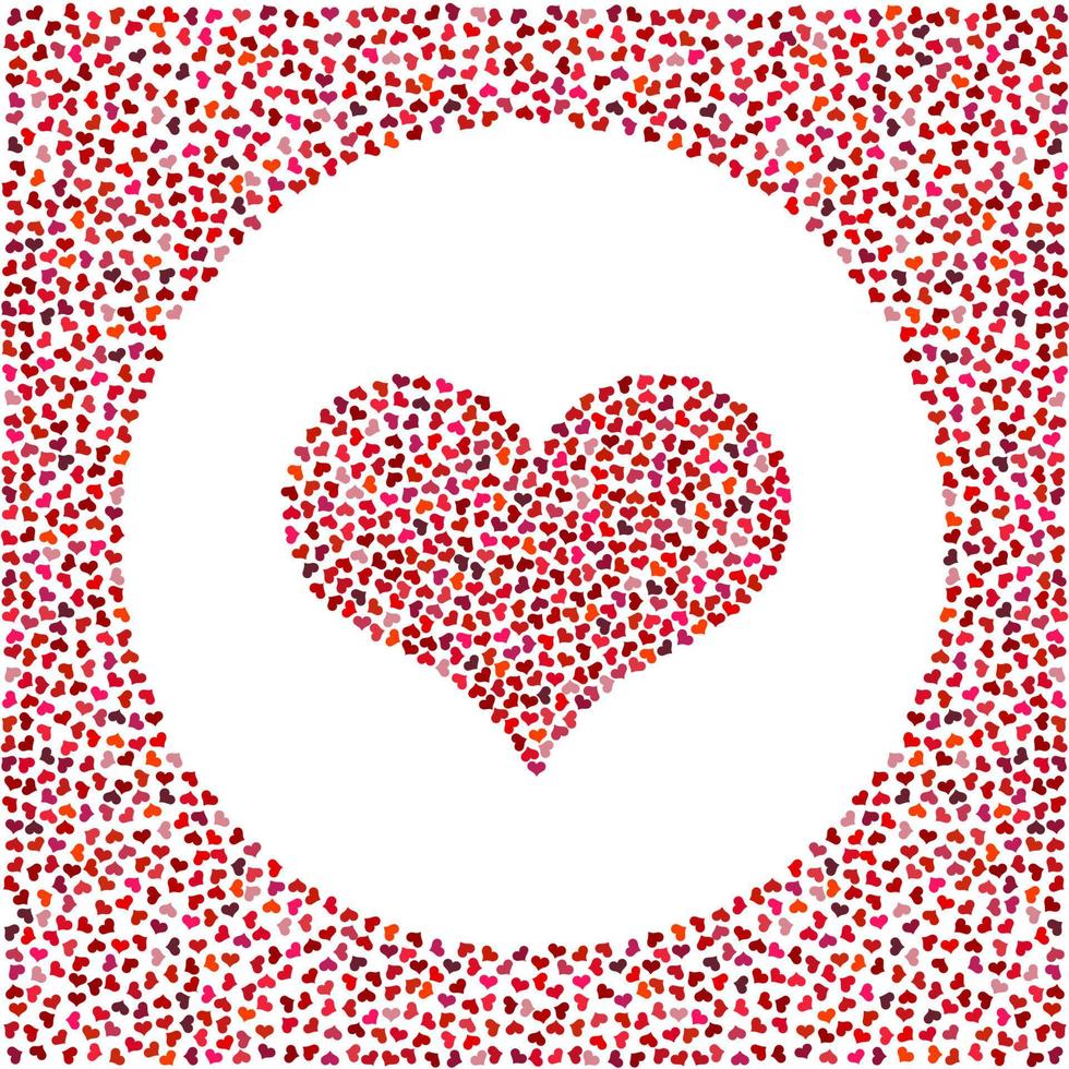 Red heart made of little hearts and little hearts around. Valentines Day background with many hearts on a white background. Symbol of Love Element for wedding Template. vector