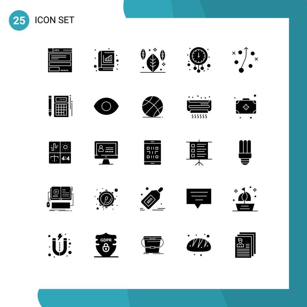 Solid Glyph Pack of 25 Universal Symbols of management time stat new year clock Editable Vector Design Elements