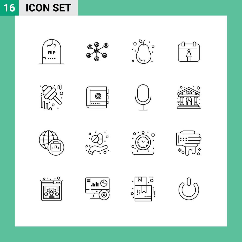 Stock Vector Icon Pack of 16 Line Signs and Symbols for fall female group calendar pear Editable Vector Design Elements