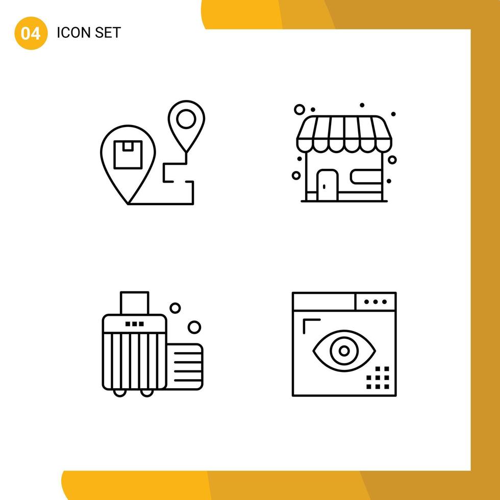 Set of 4 Modern UI Icons Symbols Signs for delivery bag map market store case Editable Vector Design Elements