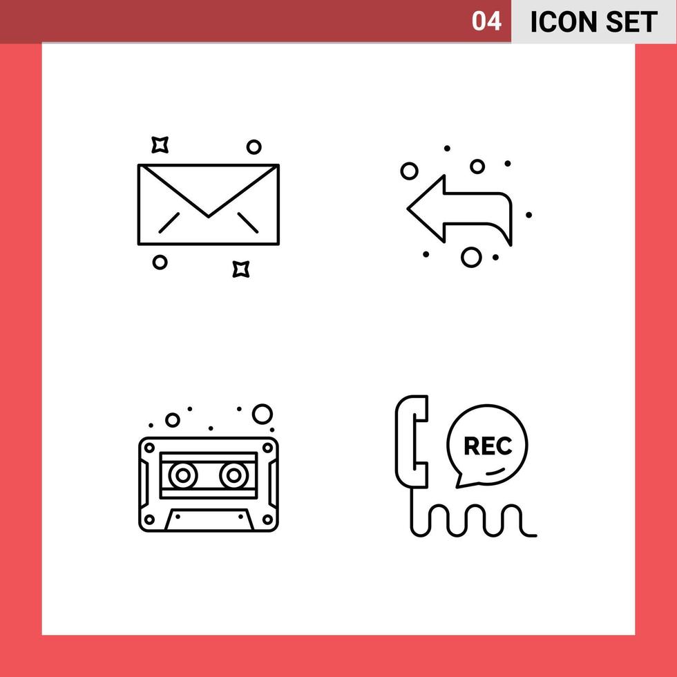 4 Creative Icons Modern Signs and Symbols of message tape arrow audio center Editable Vector Design Elements