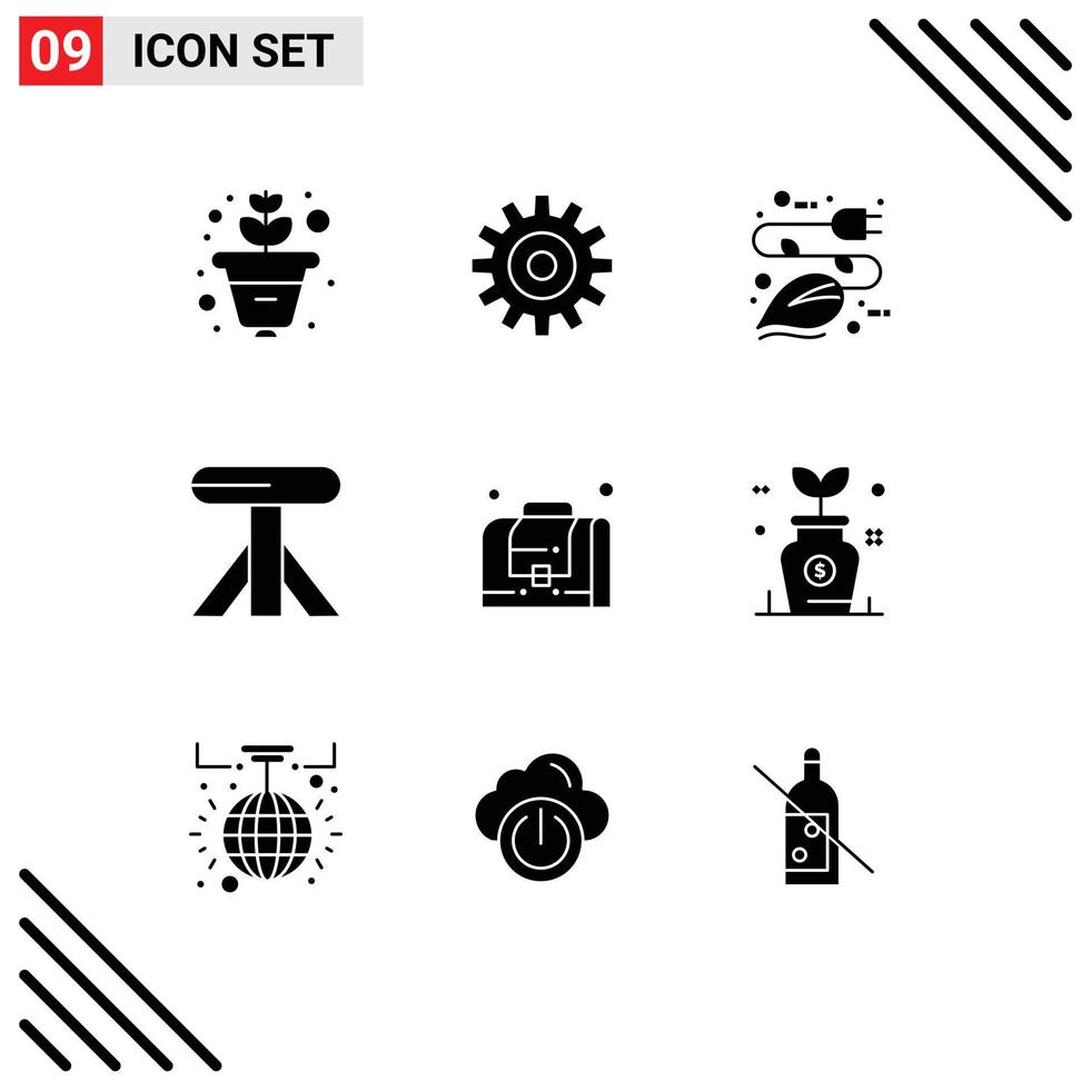 9 Solid Glyph concept for Websites Mobile and Apps bag business energy table dining Editable Vector Design Elements