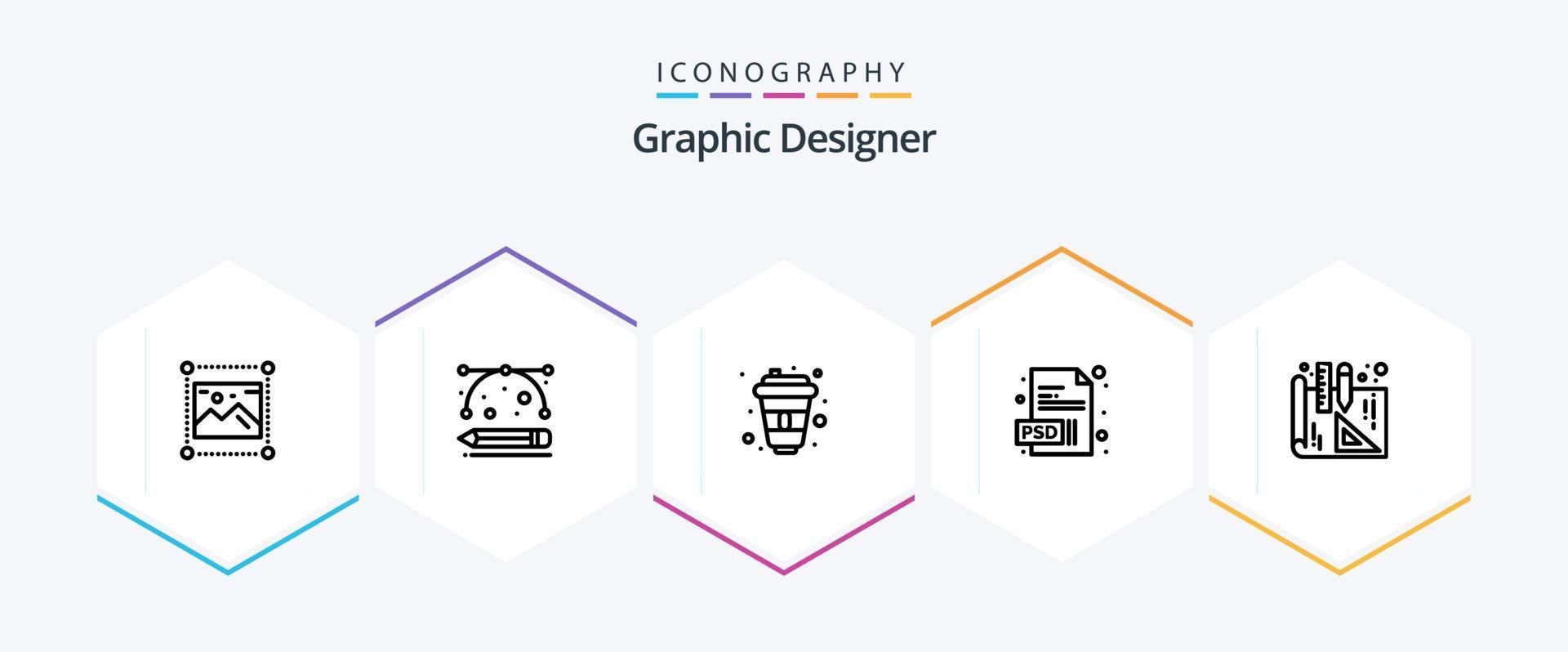 gráfico diseñador 25 línea icono paquete incluso interior diseño. psd. dibujo herramientas. extensión. diseñador vector