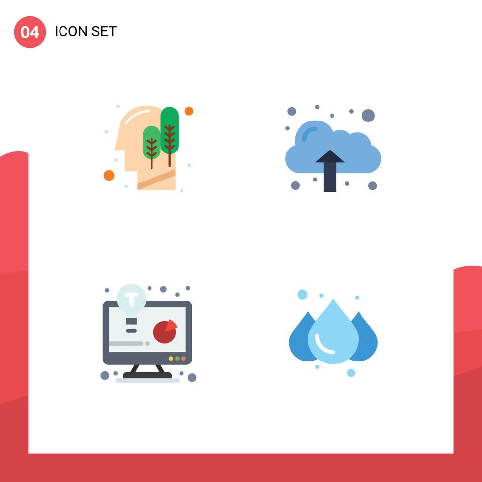 Group of 4 Flat Icons Signs and Symbols for ecology business report logical upload rain Editable Vector Design Elements