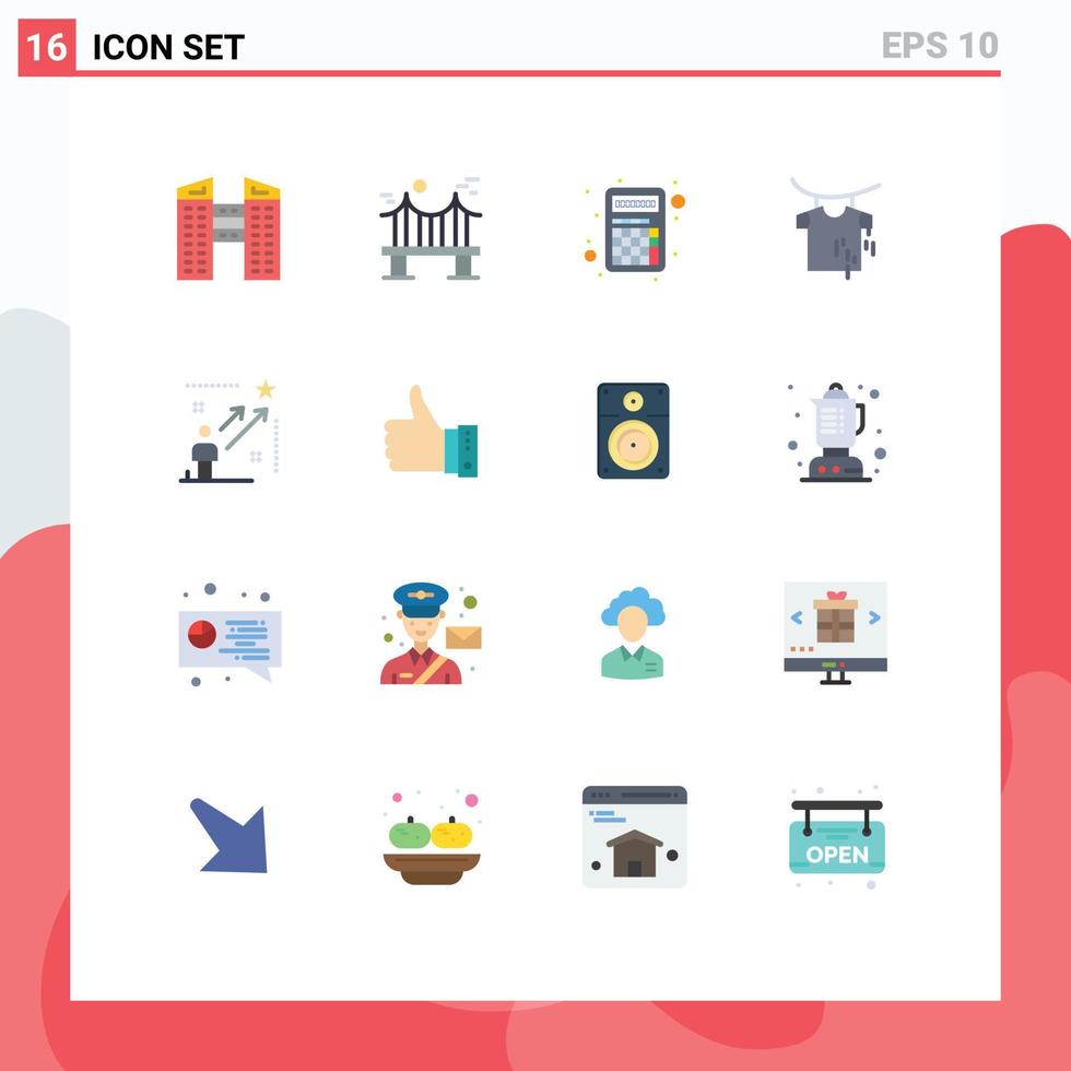Pack of 16 Modern Flat Colors Signs and Symbols for Web Print Media such as star user apps hanging clothes Editable Pack of Creative Vector Design Elements
