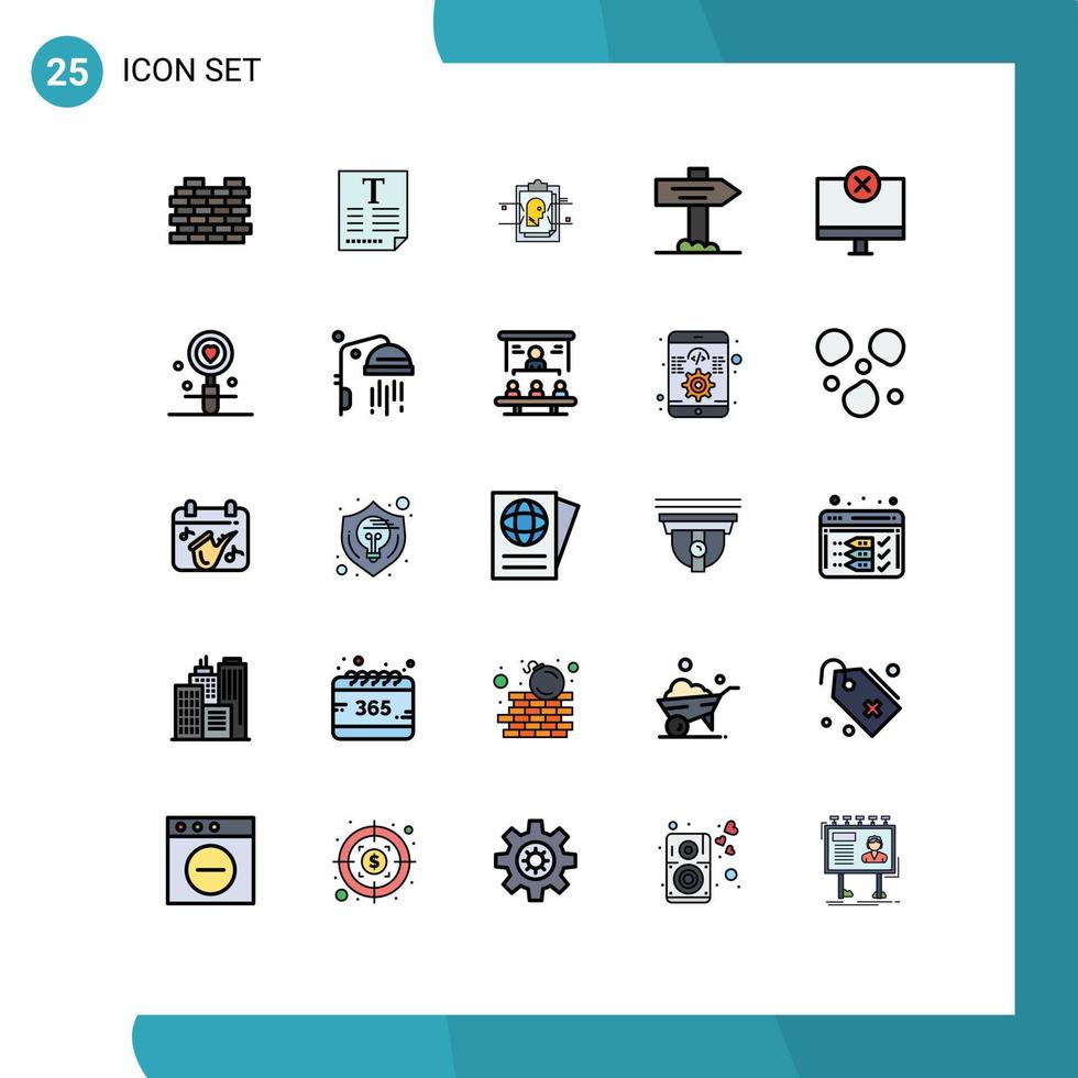 Modern Set of 25 Filled line Flat Colors Pictograph of gadget computers report pointer direction Editable Vector Design Elements