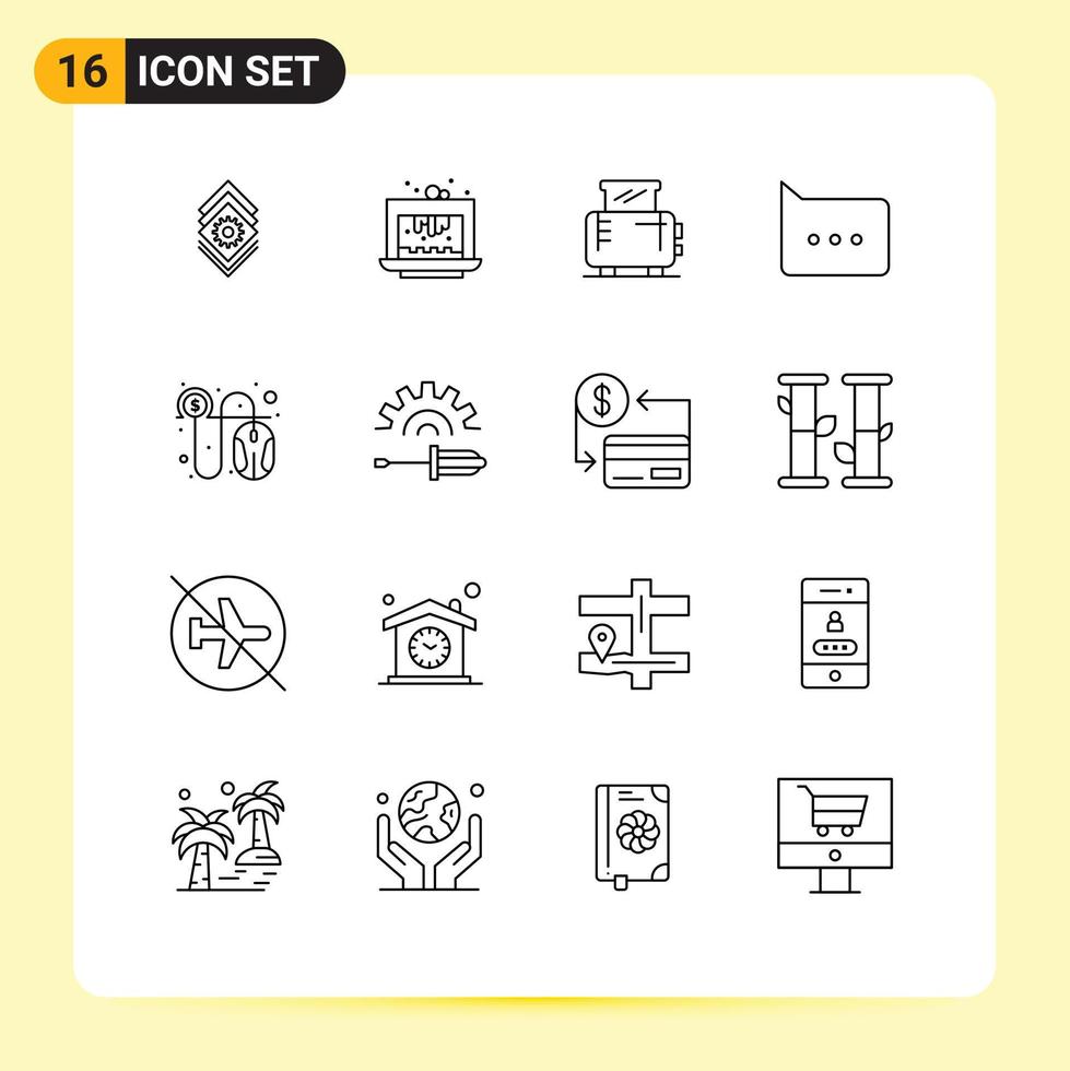 16 Universal Outlines Set for Web and Mobile Applications pay comment dessert chat toaster Editable Vector Design Elements