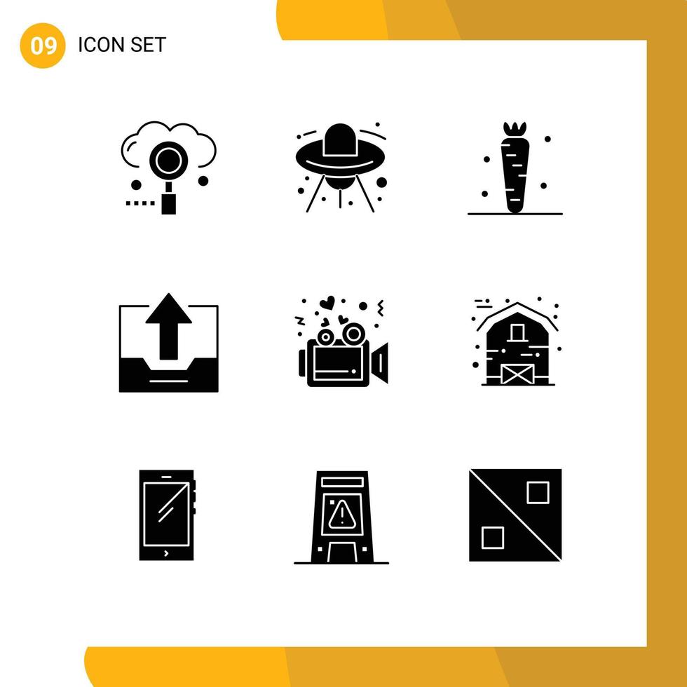 Editable Vector Line Pack of 9 Simple Solid Glyphs of office close ufo cabinet veg Editable Vector Design Elements