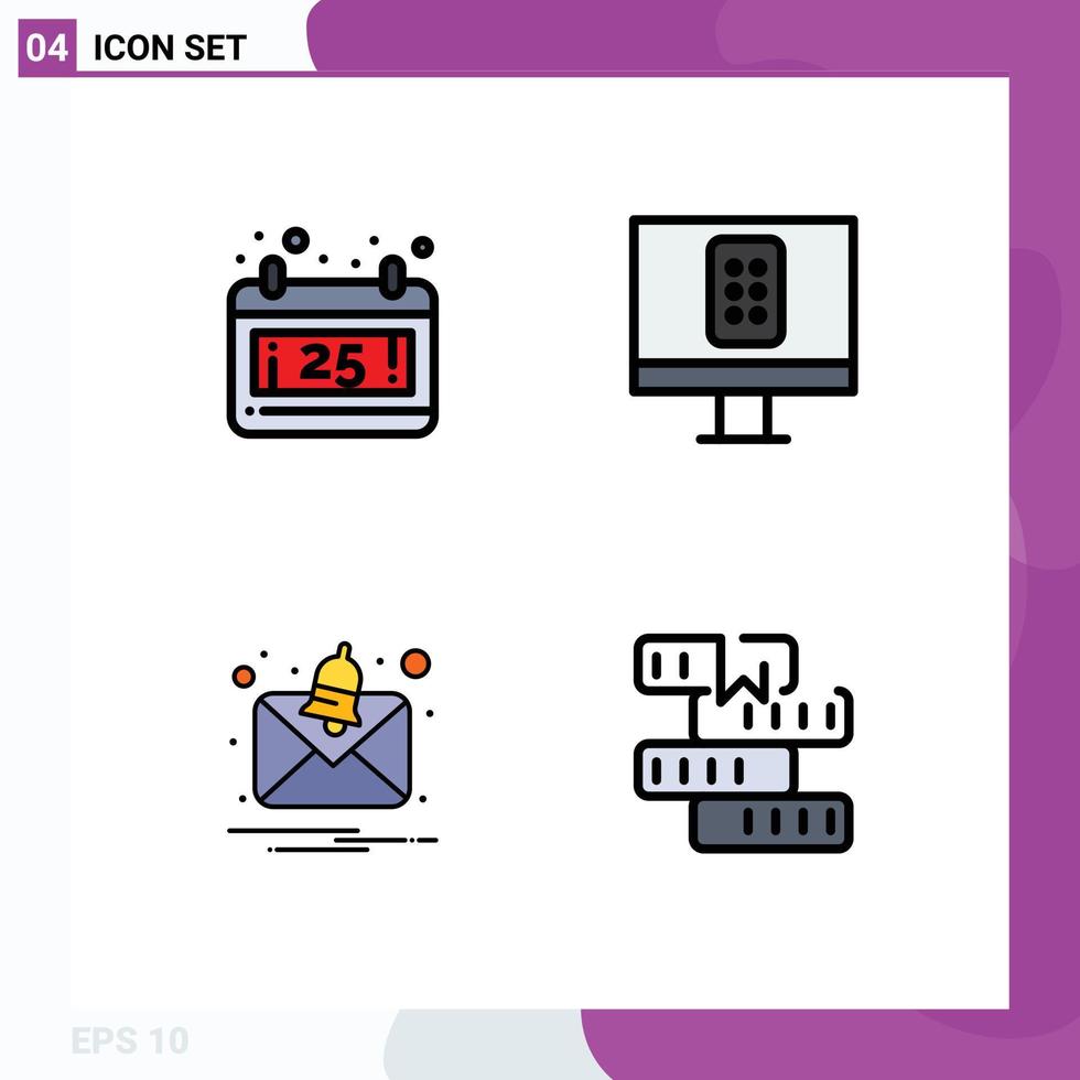 Universal Icon Symbols Group of 4 Modern Filledline Flat Colors of calendar book control alert knowledge Editable Vector Design Elements