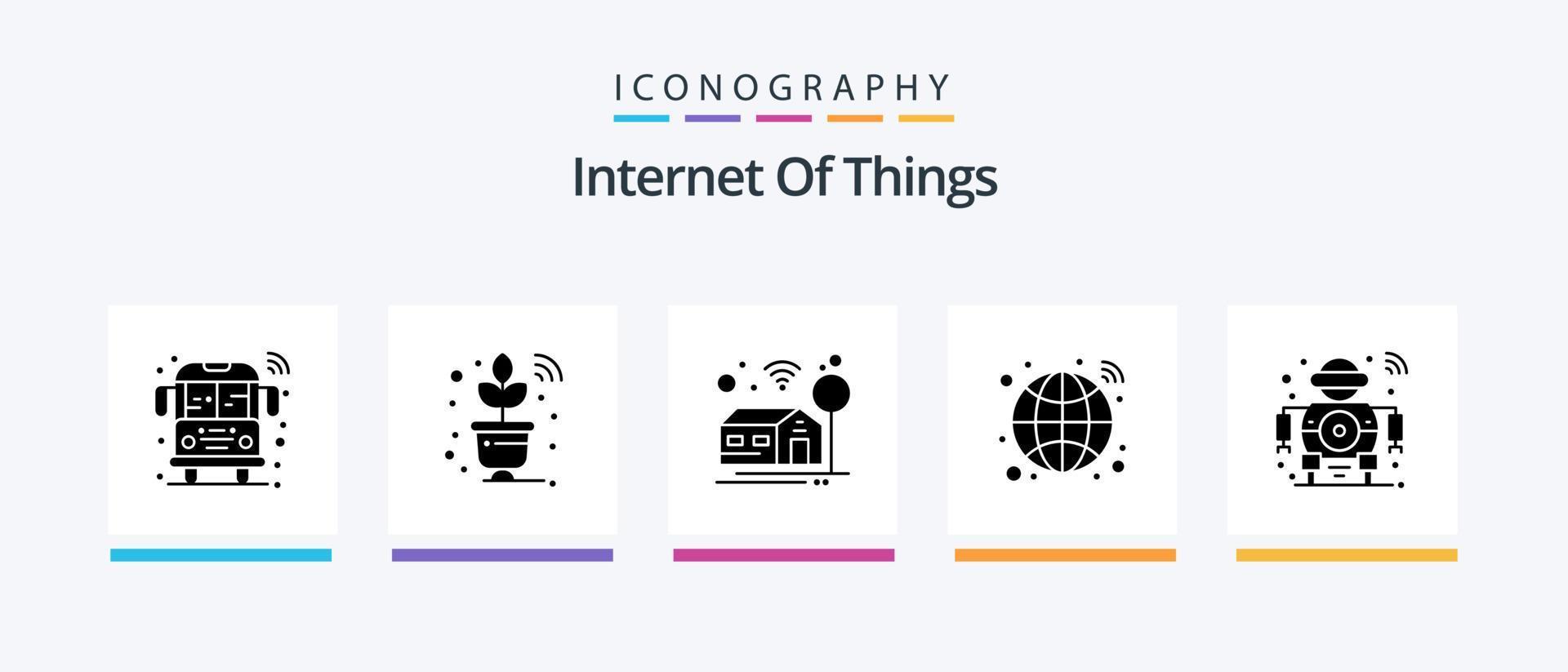 Internet Of Things Glyph 5 Icon Pack Including scanning. future. home. network. hub. Creative Icons Design vector