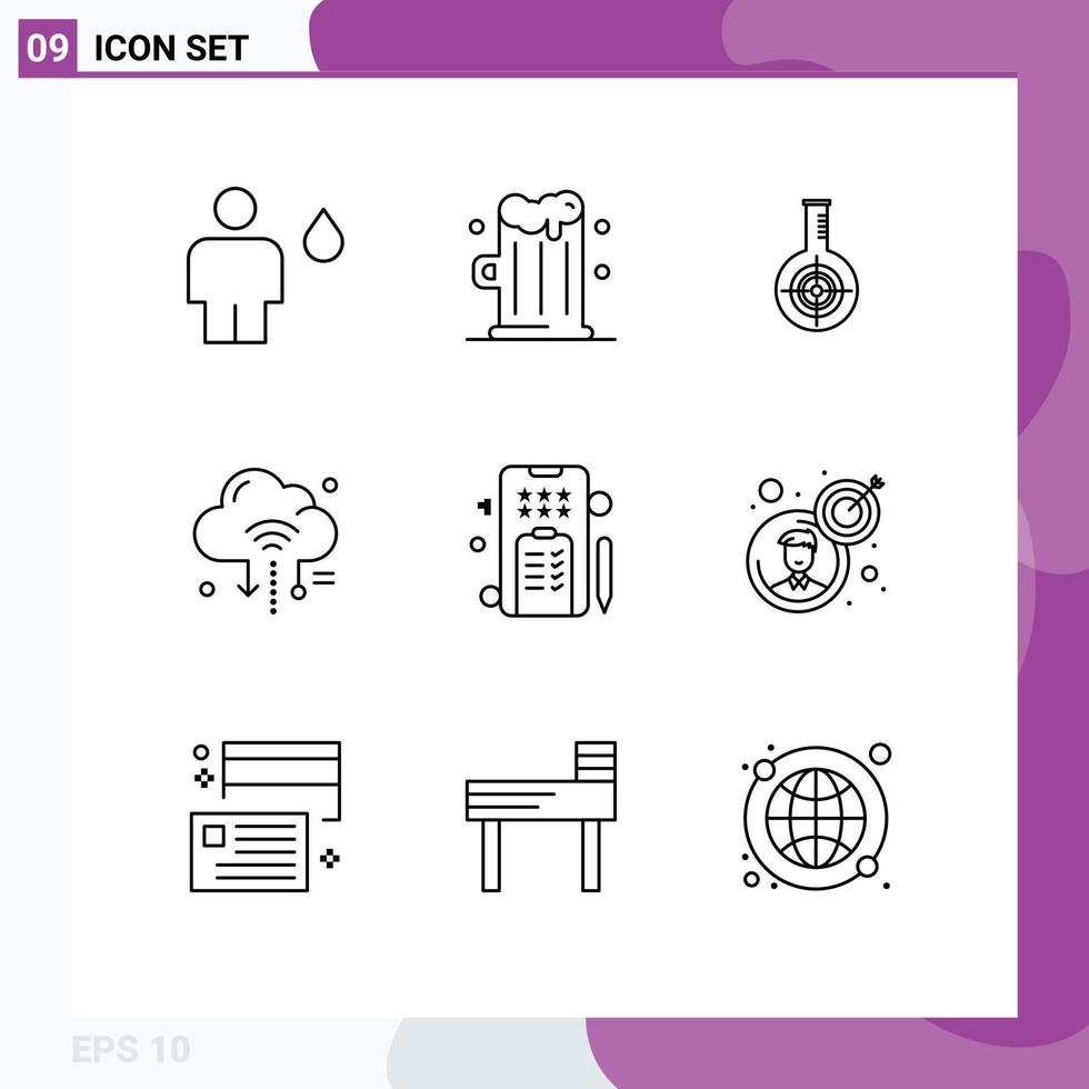 User Interface Pack of 9 Basic Outlines of cloud router chemical iot target Editable Vector Design Elements